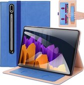 Voor Samsung Galaxy Tab S7 + / T970 Business Retro PU horizontale lederen flip-hoes met houder & kaartsleuven en draagriem (blauw)