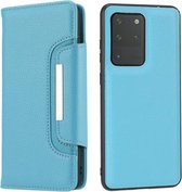 Voor Samsung Galaxy S20 Ultra Litchi Texture Horizontale Flip Buckle Afneembare Magnetische PU Leather Case met Kaartsleuven & Portemonnee & Fotolijst (Blauw)