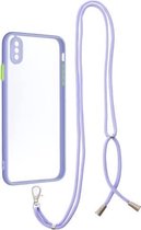 Transparante pc + TPU-telefoonhoes met knop in contrasterende kleur en nekkoord voor iPhone XS Max (paars)