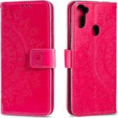 Voor Samsung Galaxy A11 Totem Bloem Reliëf Horizontale Flip TPU + PU Leren Case met Houder & Kaartsleuven & Portemonnee (Rood)