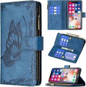 Voor iPhone XS Max Flying Butterfly Embossing Pattern Rits Horizontale Flip lederen tas met houder & kaartsleuven & portemonnee (blauw)