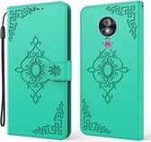 Voor Motorola Moto G7 Power EU / US-versie Reliëf Fortune Flower Pattern Horizontale Flip lederen tas met houder & kaartsleuf & portemonnee & lanyard (groen)