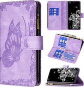 Voor Samsung Galaxy S20 Ultra Flying Butterfly Embossing Pattern Rits Horizontale Flip Leather Case met houder & kaartsleuven & portemonnee (paars)