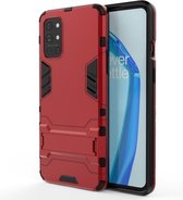 Voor OnePlus 9R schokbestendige pc + TPU beschermhoes met verborgen houder (rood)