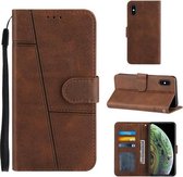 Stiksels Kalfsstructuur Gesp Horizontale Leren Flip Case met Houder & Kaartsleuven & Portemonnee & Lanyard Voor iPhone XS / X (Bruin)