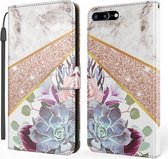 Marmeren horizontale flip TPU + PU lederen hoes met houder & kaartsleuven & portemonnee & lanyard voor iPhone 8 Plus & 7 Plus (bloemtextuur)