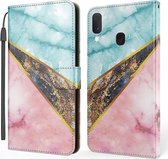 Voor Samsung Galaxy A10e / A20e Marmer Horizontale Flip TPU + PU lederen tas met houder & kaartsleuven & portemonnee & fotolijst & lanyard (blauw roze)