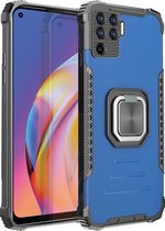 Voor OPPO A94 4G Fierce Warrior Series Armor All-inclusive schokbestendig aluminium + TPU beschermhoes met ringhouder (blauw)