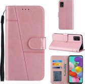 Voor Samsung Galaxy A51 5G Stiksels Kalf Textuur Gesp Horizontale Flip Lederen Case met Houder & Kaartsleuven & Portemonnee & Lanyard (Roze)