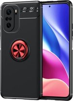 Voor Redmi K40 Pro + metalen ringhouder 360 graden roterende TPU-hoes (zwart + rood)