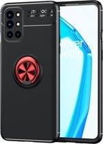 Voor OnePlus 9R metalen ringhouder 360 graden roterende TPU-hoes (zwart + rood)