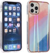 Aurora Cloud Plating gouden rand dubbelzijdig IMD-patroon TPU schokbestendig hoesje voor iPhone 12 Pro Max (golvende regenboog)