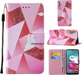 Voor Motorola Moto G30 / G10 / G10 Power Cross Texture Painting Pattern Horizontale Flip lederen hoes met houder & kaartsleuven & portemonnee & lanyard (roze ruit)