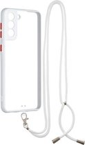 Transparante pc + TPU-telefoonhoes met contrastkleurknop en nekkoord voor Samsung Galaxy S21 Plus 5G (wit)
