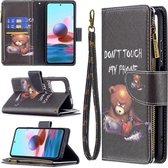 Voor Xiaomi Redmi Note 10 4G Gekleurde Tekening Patroon Rits Horizontale Flip Lederen Case met Houder & Kaartsleuven & Portemonnee (Beer)