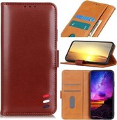 Voor Nokia 8 V 5G UW 3-Kleur Parel Textuur Magnetische Gesp Horizontale Flip PU Lederen Case met Kaartsleuven & Portemonnee & Houder (Bruin)