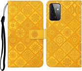 Voor Samsung Galaxy A72 5G / 4G etnische stijl reliëf patroon horizontale flip lederen tas met houder & kaartsleuven & portemonnee & lanyard (geel)