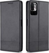 Voor Geschikt voor Xiaomi Poco M3 Pro 5G AZNS Magnetische Kalf Textuur Horizontale Flip Leather Case met Kaartsleuven & Houder & Portemonnee (Zwart)