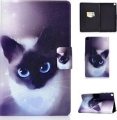 Voor Samsung Galaxy Tab A7 Lite 8.7 (2021) T220 / T225 Spanning Textuur Gekleurde tekening Horizontale flip lederen tas, met houder en kaartsleuven (blauwogige kat)