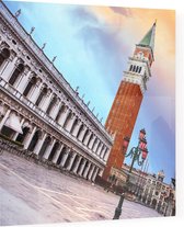 Campanile en een verlaten Piazza San Marco in Venetië - Foto op Plexiglas - 80 x 80 cm