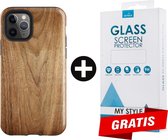 Backcover Hout Design Hoesje iPhone 11 Pro Lichtbruin - Gratis Screen Protector - Telefoonhoesje - Smartphonehoesje