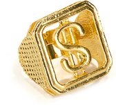 Carnaval/verkleed spullen/sieraden - Gouden dollar ring verstelbaar - Gangster/Pimp accessoires