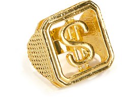 Toppers in Concert 2025 - Carnaval/verkleed spullen/sieraden - Gouden dollar ring verstelbaar - Gangster/Pimp accessoires