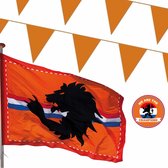 Ek oranje straat/ huis versiering pakket met oa 2x Mega Holland vlag, 200 meter oranje vlaggenlijnen - Oranje versiering buiten