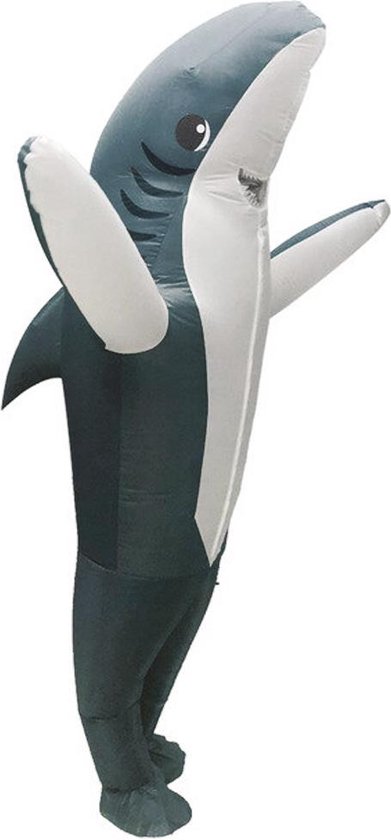 Oorlogszuchtig Vlot Superioriteit KIMU® Opblaasbaar haai kostuum grijs - opblaaspak haaienpak shark pak vis  -... | bol.com