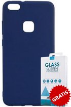 Siliconen Backcover Hoesje Huawei P10 Lite Blauw - Gratis Screen Protector - Telefoonhoesje - Smartphonehoesje