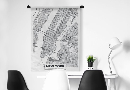 Wandkleed - Wanddoek - Kaart - New York - Minimalisme - 90x120 cm - Wandtapijt