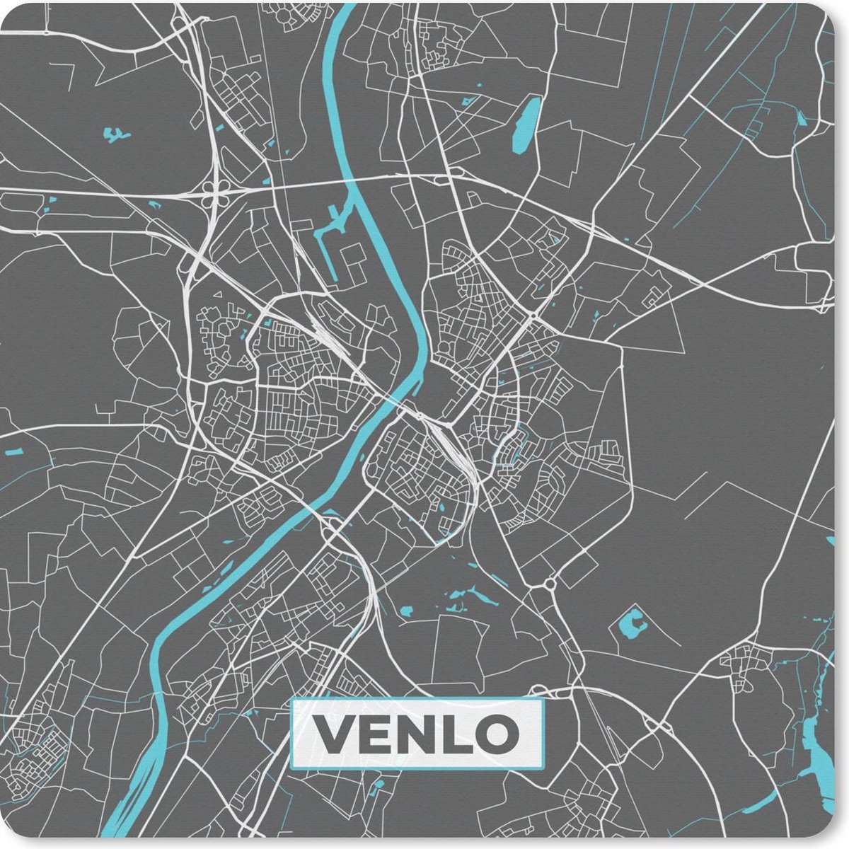 Muismat 20x20 cm - Mousepad Plattegrond - Venlo - Grijs - Blauw - Muismatten - Stadskaart