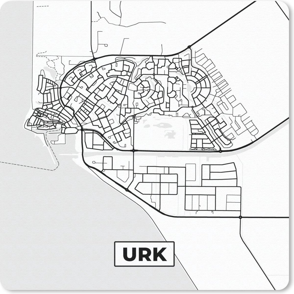 Muismat 30x30 cm - Mousepad Kaart - Urk - Zwart - Wit - Muismatten
