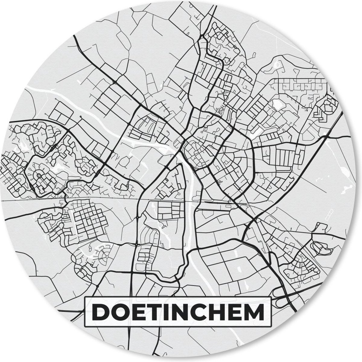 Muismat rond 20x20 cm - Mousepad Stadskaart - Doetinchem - Grijs - Wit - Ronde muismatten
