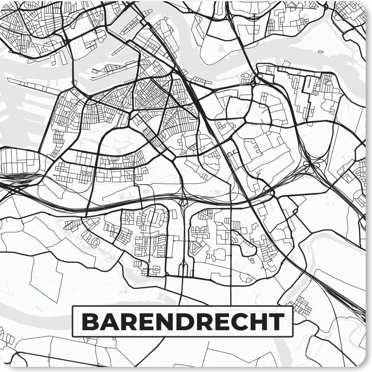 Muismat 30x30 cm - Mousepad Kaart - Barendrecht - Zwart - Wit - Muismatten