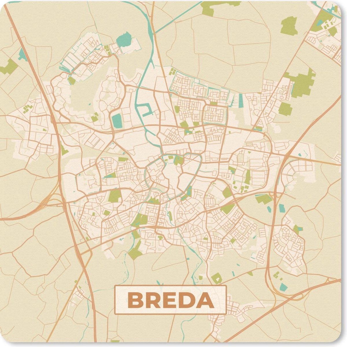 Muismat 30x30 cm - Mousepad Stadskaart - Breda - Vintage - Muismatten