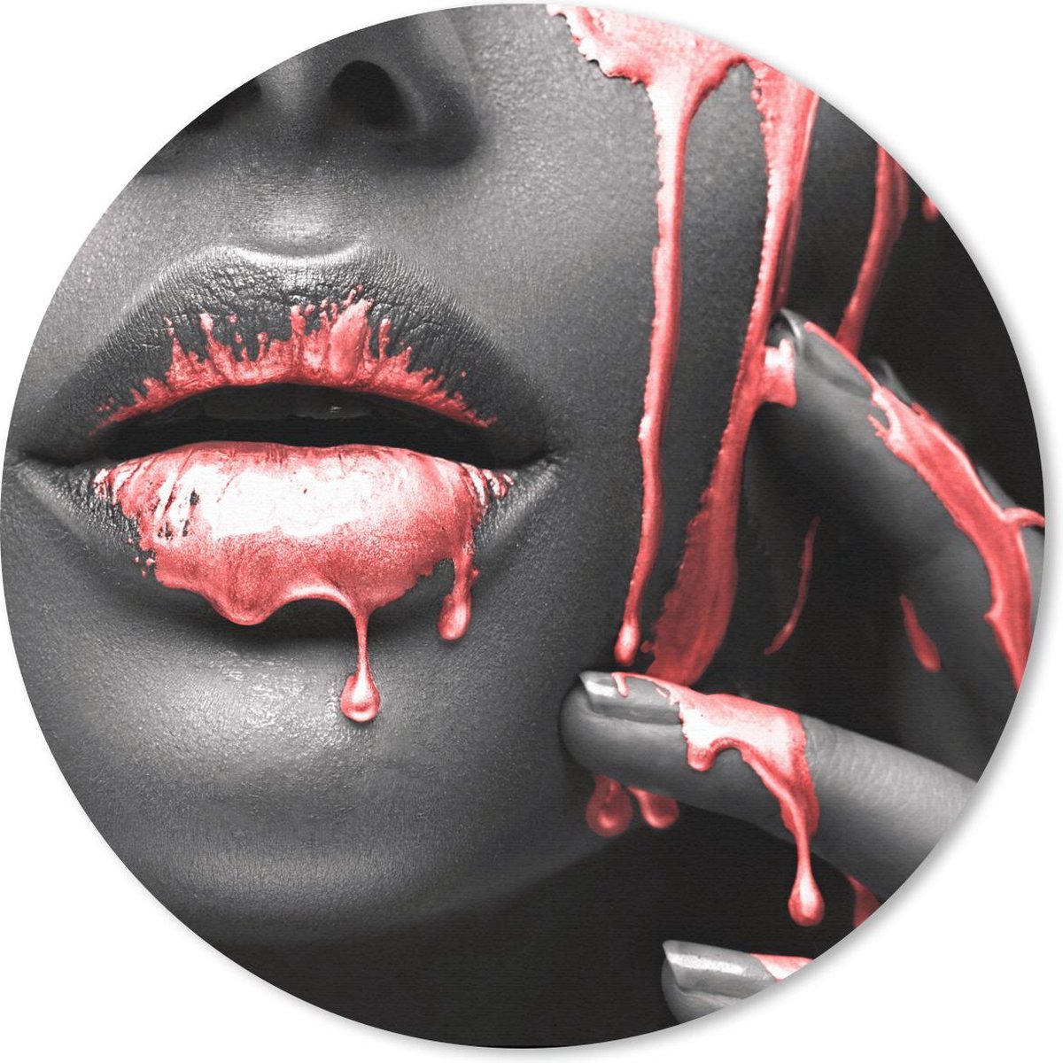 Muismat rond 20x20 cm - Mousepad Lippen - Rood - Zwart - Ronde muismatten