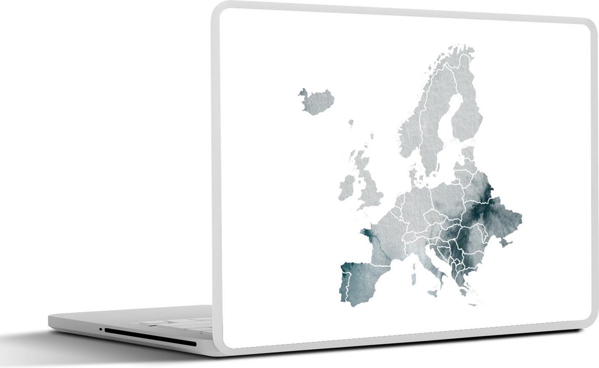 Laptop sticker - 17.3 inch - Kaart Europa - Aquarelverf - Grijs - 40x30cm - Laptopstickers - Laptop skin - Cover