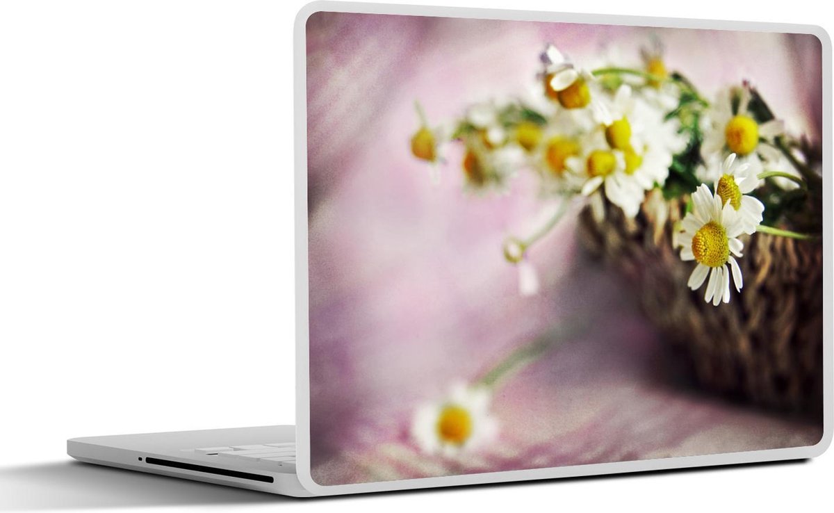 Afbeelding van product SleevesAndCases  Laptop sticker - 14 inch - Bloemen - Mand - Wit
