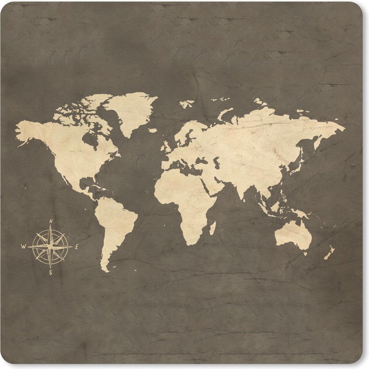 Muismat 20x20 cm - Mousepad wereldkaart - Vintage - Windroos - Muismatten