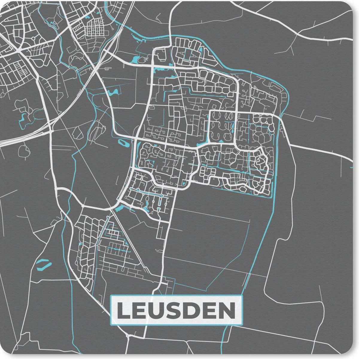 Muismat 20x20 cm - Mousepad Stadskaart - Leusden - Grijs - Blauw - Muismatten