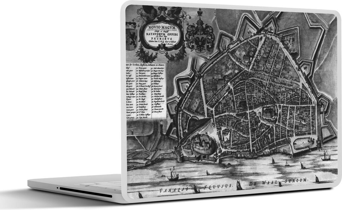 Laptop sticker - 14 inch - Plattegrond - Nijmegen - Historisch - 32x5x23x5cm - Laptopstickers - Laptop skin - Cover - Stadskaart