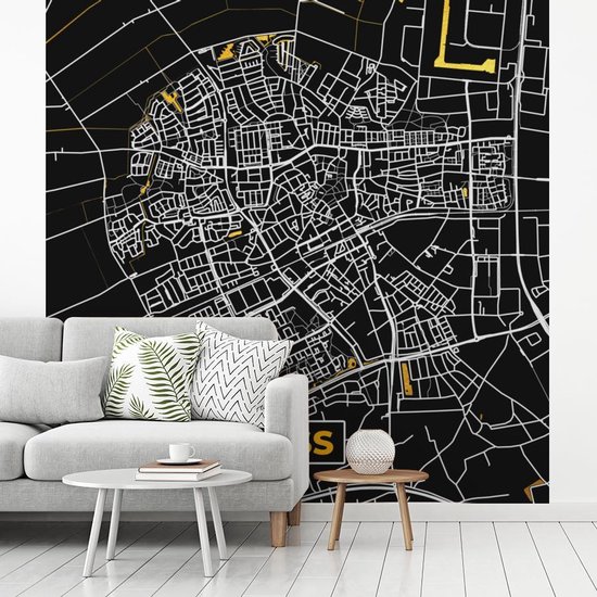 Behang - Fotobehang Kaart - Oss - Goud - Zwart - Breedte 220 cm x hoogte 220 cm