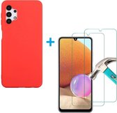 Solid hoesje Geschikt voor: Samsung Galaxy A32 5G Soft Touch Liquid Silicone Flexible TPU Rubber - Rood  + 1X Screenprotector Tempered Glass