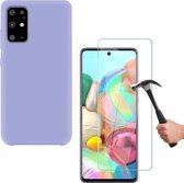 Solid hoesje Geschikt voor: Samsung Galaxy A51 Soft Touch Liquid Silicone Flexible TPU Rubber - Paars  + 1X Screenprotector Tempered Glass