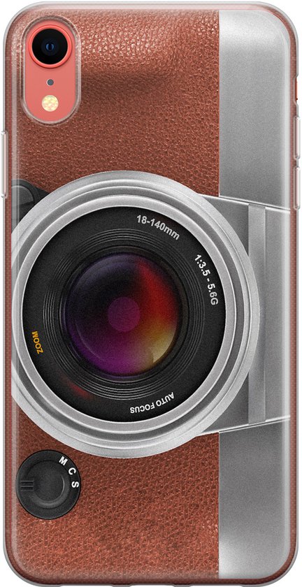 Coque de téléphone imprimée d'un appareil photo vintage brun et argenté, écran noir.