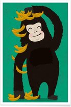 JUNIQE - Poster Gorilla Green -40x60 /Groen & Zwart