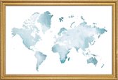 JUNIQE - Poster in houten lijst World Map Watercolour -40x60 /Blauw &