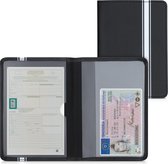 Housse kwmobile pour certificat d'immatriculation et permis de conduire - Housse avec porte-cartes en blanc / noir - Simili cuir - Motif rayures rallye