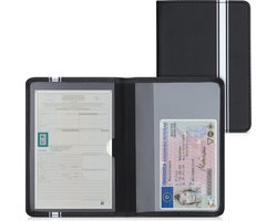 kwmobile hoes voor kentekenbewijs en rijbewijs - Omslag met pasjeshouder in wit / zwart - Imitatieleer - Rallystrepen design